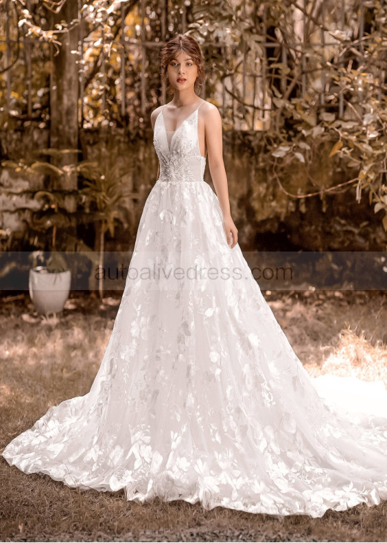 Beaded Spaghetti Straps Ivory Lace Wedding Dress Beaded Spaghetti Straps Ivory Lace Wedding Dress